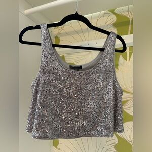 Wild Fox Silver Sequin Tank Top Cropped Festival